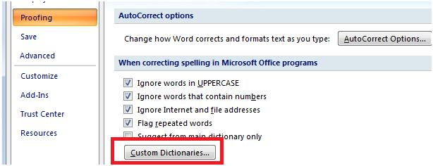 Correcting Spelling on  MS Office 