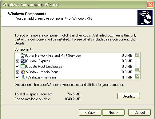 Windows Components Wizard