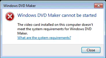 The video card installed on this computer doesn't Meet the system requirements for Windows DVD Maker.
