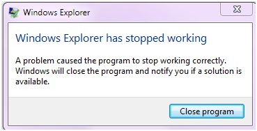 Microsoft Windows Explorer has stopped working