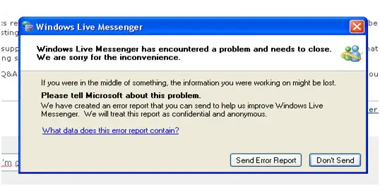 Windows Live Messenger has encountered a problem and needs to close.