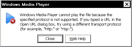 Windows media player error the specific protocol is not supported