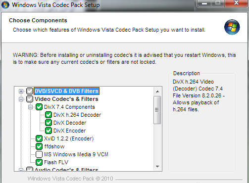 Windows Vista codec Pack Setup