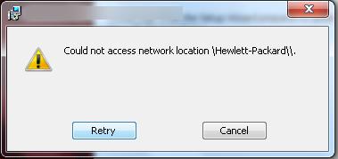 Could not acess network location Hewlett-Packard