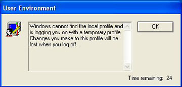 Windows cannot find the local profile and is logging you on with a temporary profile