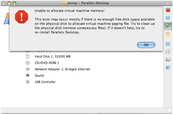 Unable to allocate virtual machine memory