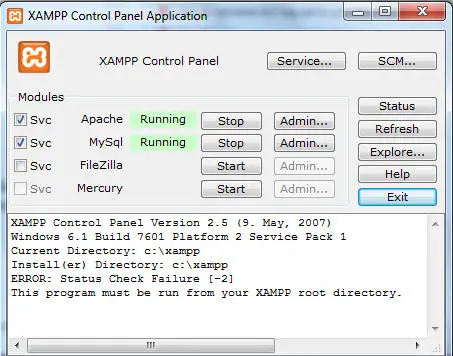 XAMMP control Panel