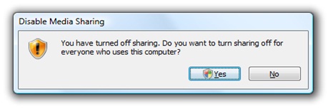 You have turned off sharing. Do you want to turn sharing off for everyone who uses this computer