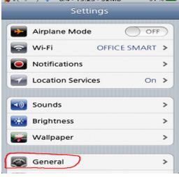 In Settings screen, tap on General.