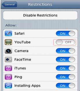 slide application on Restrictions screen-off