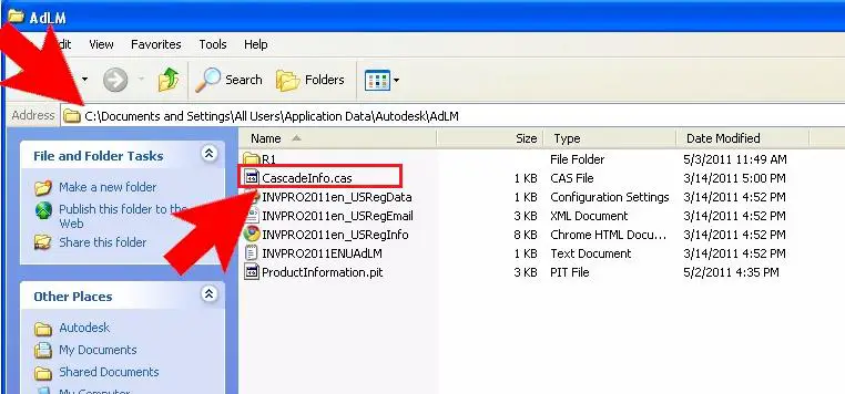delete or rename the CASCADEINFO.CAS