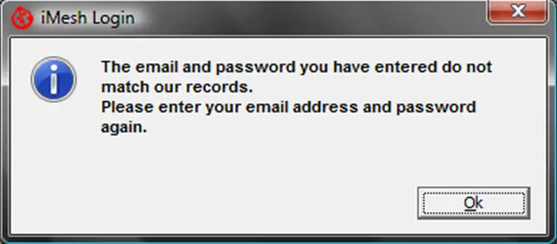 The email and password you have entered do not match our records.