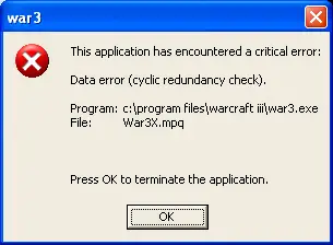 This application has encountered a critical error-Data error (cyclic redundancy check)