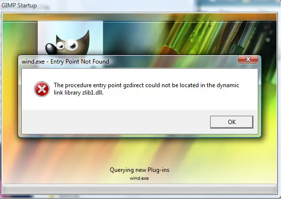 Gimp Startup - wind.exc - Entry Point Not Found