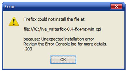 Because: unexpected installation error Review the error console log for more details. -203
