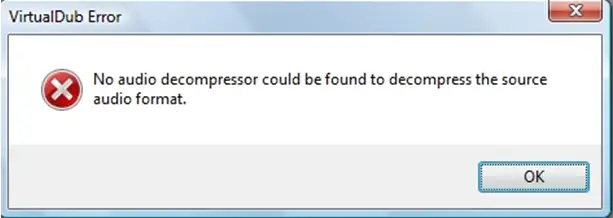 VirtualDub Error No audio decompressor could be found to decompress the source audio format.