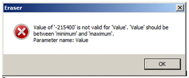 Value of ‘-21500’ is not valid for ‘Value’. ‘Value’. ‘Value’ should be Between ‘minimum’ and ‘maximum’. Parameter name: Value