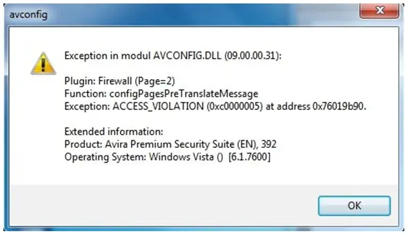 Exception: ACCESS_VIOLATION (0×0000005) at address 0×76019b90.