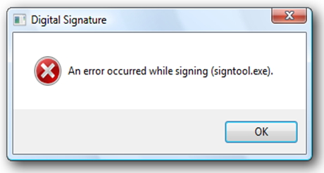 An error occurred while signing (signtool.exe).