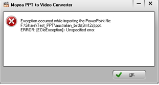 Exception occurred while importing the Power Point files