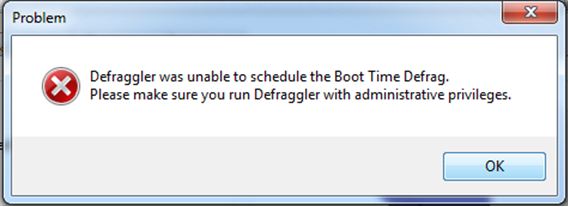 Defraggler was unable to schedule the Boot Time Defrag.
