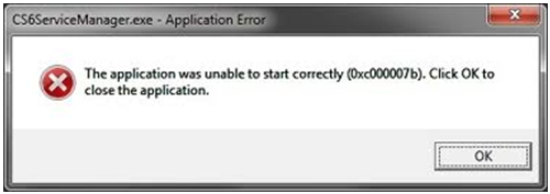 CS6ServiceManager.exe – Application Error The application was unable to start correctly (0xc000007b).