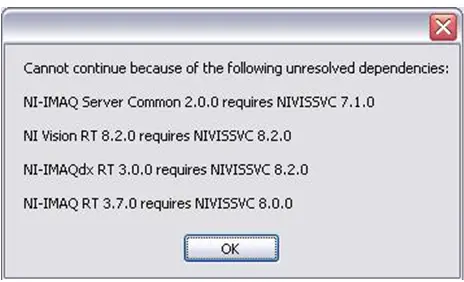 NI-IMAQ server common 2.0.0 requires NIVISSVC 7.1.0