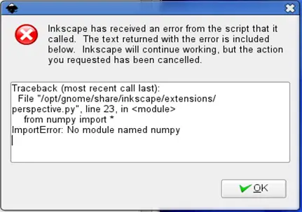 Inkscape has received an error from the script