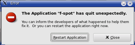 The Application f-spot has quit unexpectedly.