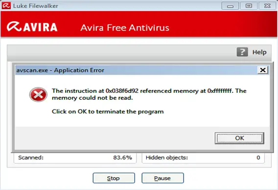 Avira Avira Free Antivirus Error