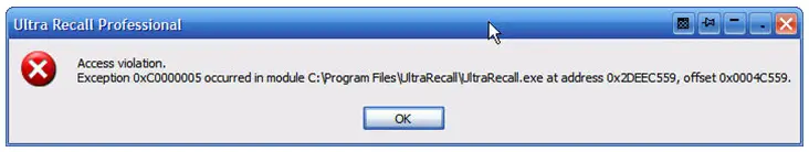 Ultra Recall Professional Access violation