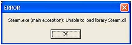 Error Steam.exe (main exception): unable to load library steam.dll