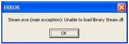 Error Steam.exe (main exception): unable to load library steam.dll