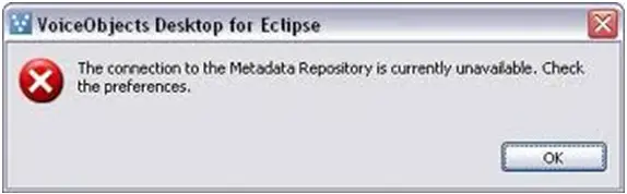 The connection to the Metadata Repository is currently unavailable