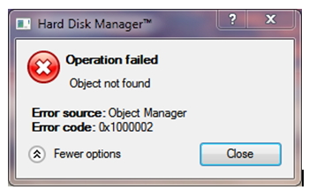Operation failed Object not found Error source: Object Manager Error code: 0x1000002