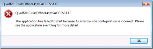 The application has failed to start because its side-by-side configuration is incorrect