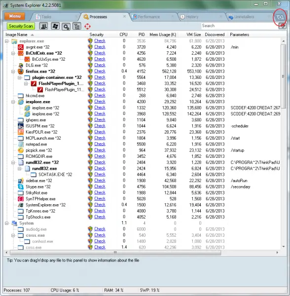 Windows task manager processes tab