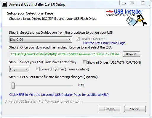Kiwi Linux in a flash drive