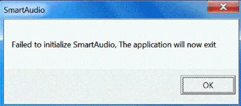 Failed to initialize SmartAudio. The Application will now exit.