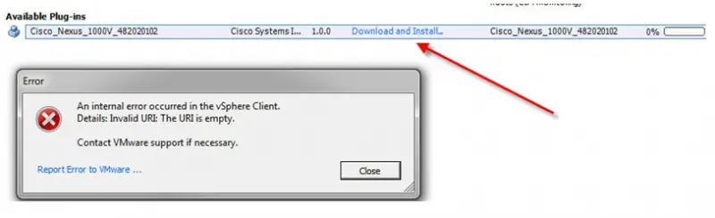 An internal error occurred in the vSphere client.