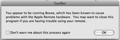 You appear to be running Boxee, which has been known to cause problems with the Apple Remote hardware. You may want to close this program if you are having trouble using your remote.