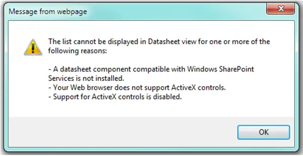 Web browser does not support ActiveX controls