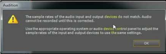 Audio cannot be recorded until this is corrected.