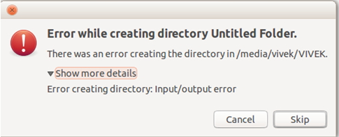 Error while creating directory untitled folder.