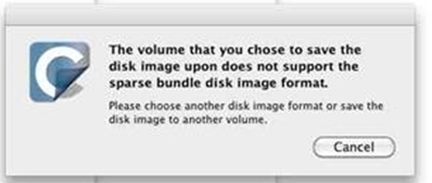Does not support the sparse bundle disk image format