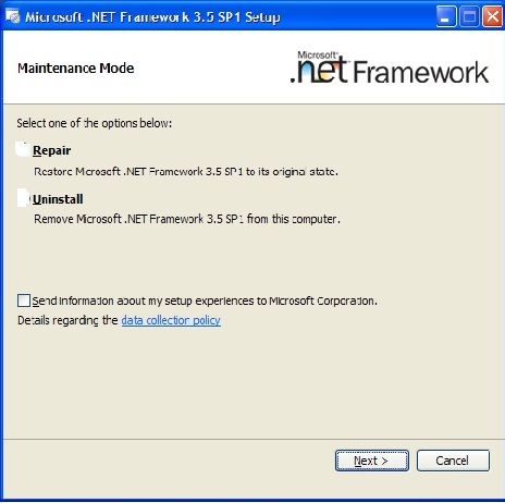 Microsoft-Net-Framework-uninstallation-window