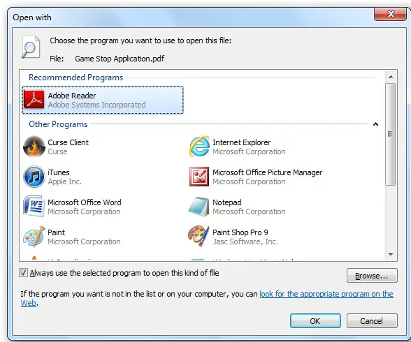 Process to Open files with Adobe Reader