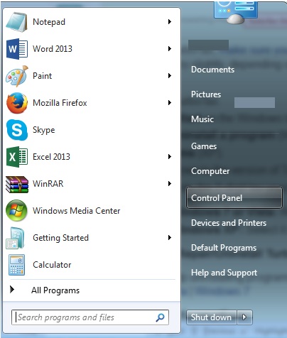 Select-Control-panel-through-start-menu