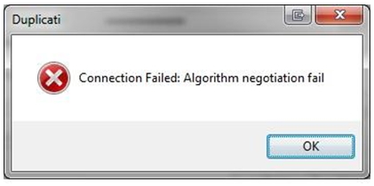 Duplicati Connection Failed: Algorithm negotiation fail