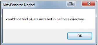 Could not find p4 exe installed in perforce directory.